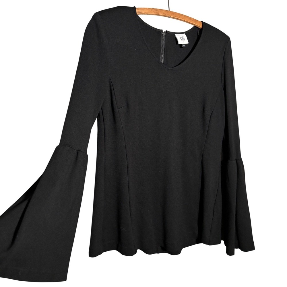 Cabi S Black Bell Sleeve V-Neck Knit Top Tunic Whimsigoth Boho Renaissance